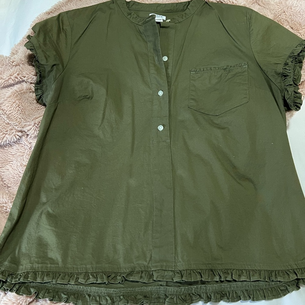 J. Crew Cotton Blouse with Ruffle Trim